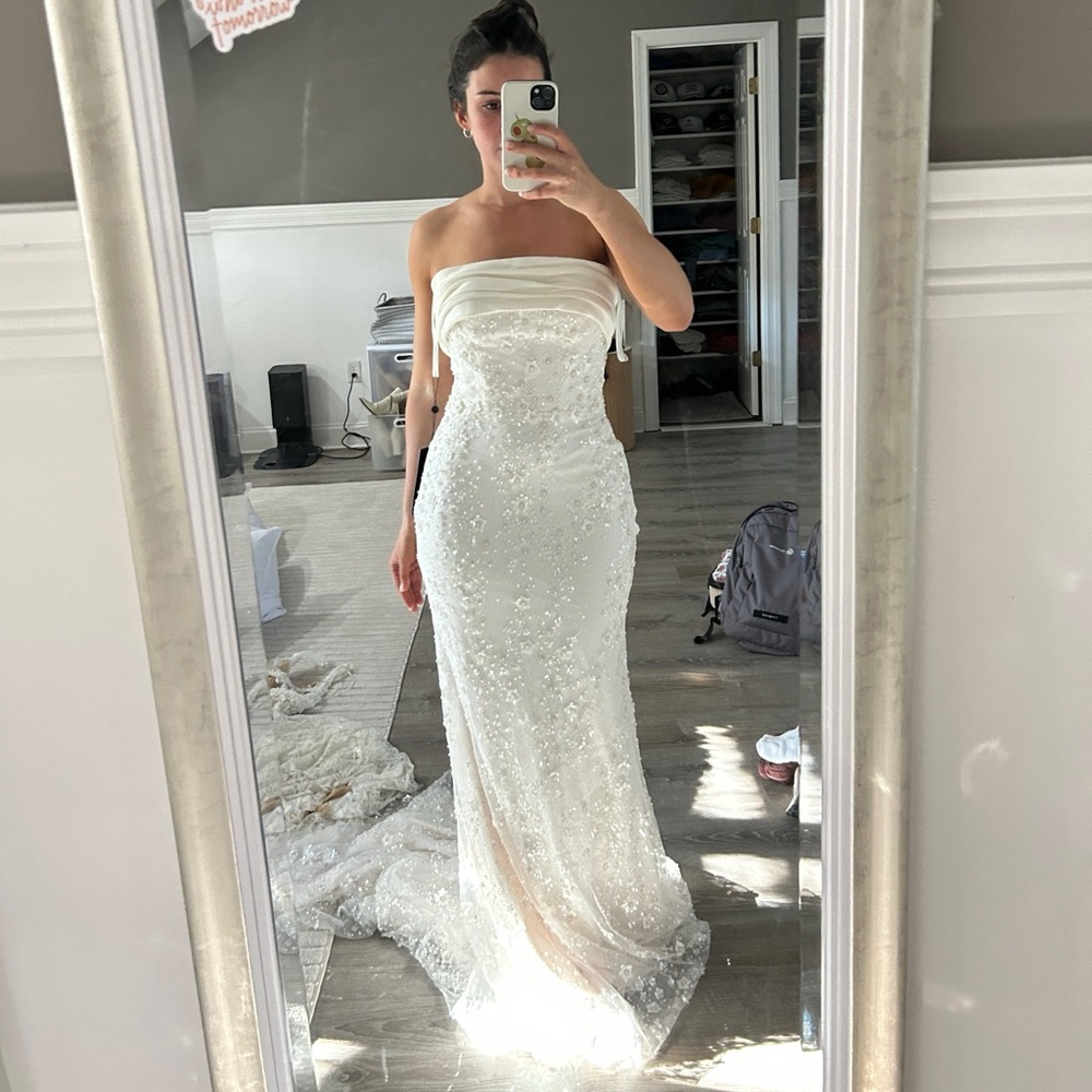 White Beaded Embellished Bridal Wedding Event Dress